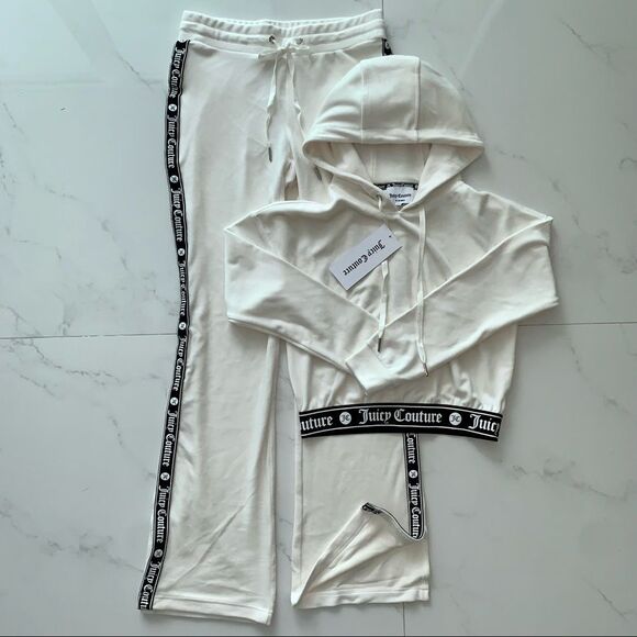 SET Tracksuit Juicy Couture Velour Hoodie & Velour Flare Leg Slit Pants 2-piece - Picture 4 of 4